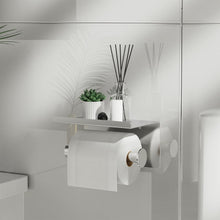 Load image into Gallery viewer, Adhesive Toilet Paper Holder with Phone Shelf, Wall Mounted Or Adhesive, Rustproof Toilet Paper Roll Holder- Silver