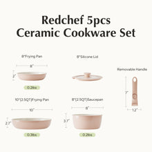 Load image into Gallery viewer, Redchef Ceramic Pots and Pans Set Non Stick, Nonstick Kitchen Cookware Sets, Non Toxic Pots and Pans Set Non Stick, PFAS PFOA &amp; PTFE Free, Detachable Handle Pots and Pans 5 Piece, RV Cookware