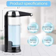 Load image into Gallery viewer, Secura 2 Pcs 17oz Touchless Battery Operated Automatic Liquid Soap Dispenser Set w/Adjustable Soap Dispensing Volume Control Dial, Suitable for Bathroom Countertop or Kitchen Sink (Chrome)