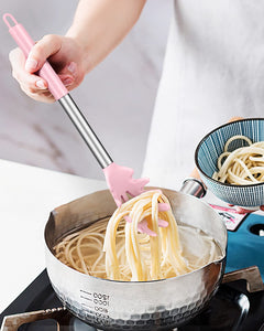 Pack of 2 Silicone Pasta Fork, Kitchen Heat Resistant Noodle Spoon Server, BPA Free Spaghetti Strainer, Best Cooking Tools (GRAY-BLUE)