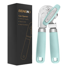Load image into Gallery viewer, Beneno Can Opener Manual with Magnet, Hand Held Heavy Duty Can Opener with Durable Sharp Blade Smooth Edge, Big Effort-Saving Knob, Soft Grip Rubber Handle, Multifunctional Bottle Opener, Green