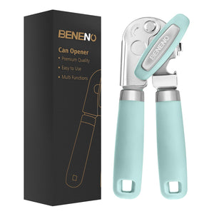 Beneno Can Opener Manual with Magnet, Hand Held Heavy Duty Can Opener with Durable Sharp Blade Smooth Edge, Big Effort-Saving Knob, Soft Grip Rubber Handle, Multifunctional Bottle Opener, Green