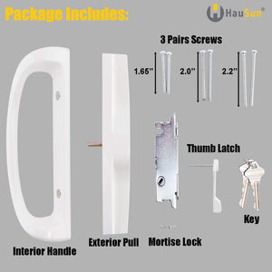 Sliding Patio Door Handle Set with Key Cylinder and Mortise Lock, Full Replacement Handle Lock Set Fits Door Thickness from 1-1/2" to 1-3/4", 3-15/16” Screw Hole Spacing, Reversible Design(Non-Handed)