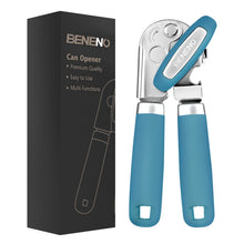 Load image into Gallery viewer, Beneno Can Opener Manual with Magnet, Hand Held Heavy Duty Can Opener with Durable Sharp Blade Smooth Edge, Big Effort-Saving Knob, Soft Grip Rubber Handle, Multifunctional Bottle Opener, Green