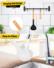 Load image into Gallery viewer, Pack of 2 Soup Ladle, Silicone Ladle Spoon with Wooden Handle, Large Non Stick High Heat Resistant Kitchen Utensils for Cooking, Stirring, Serving Soups(GRAY-BLUE)
