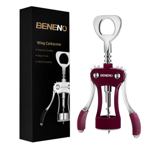 Beneno Wine Opener, Zinc Alloy Premium Wing Corkscrew with Multifunctional Bottles Opener, Sharp Wine Corkscrew with Ergonomic Non-Slip Wing Handle, Upgrade
