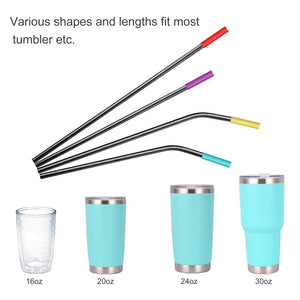 20 Pack Reusable Stainless Steel Metal Straws,10.5" & 8.5" Reusable Drinking Straws with 20 Silicone Tips 5 Straw Brushes 1 Travel Case,Eco Friendly Extra Long Metal Straw Fit for 20 24 30 oz Tumbler