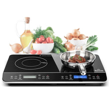 Load image into Gallery viewer, Duxtop LCD Portable Double Induction Cooktop 1800W Digital Electric Countertop Burner Sensor Touch Stove, 9620LS/BT-350DZ