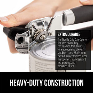 Heavy Duty Stainless Steel Smooth Edge Manual Can Opener and Bottle Openers, Soft Ergonomic Handle, Oversized Handheld Easy Turn Knob, Multifunctional Kitchen Tool, Black