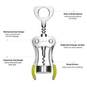 Beneno Wine Opener, Zinc Alloy Premium Wing Corkscrew with Multifunctional Bottles Opener, Sharp Wine Corkscrew with Ergonomic Non-Slip Wing Handle, Upgrade