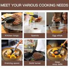 Load image into Gallery viewer, Kitchen Cooking Utensils Set, 14 Non-Stick Silicone Cooking Kitchen Utensils Spatula Set with Holder, Wooden Handle Silicone Kitchen Gadgets Utensil Set for Nonstick Cookware(Black)