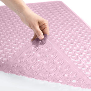 Bath Tub Shower Mat, Machine Washable Bathtub Floor Liner Mats, Suction Cups and Drain Holes to Keep Tubs Clean, Soft on Feet, Bathroom Essentials, 35x16 Inch, Clear