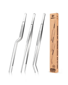 Fine Cooking Tweezers Set, Professional Stainless Steel Food Tongs, Kitchen Black Long Chef Tweezer for Cooking, Plating, Decorating and BBQ (BLACK, 10 inch)