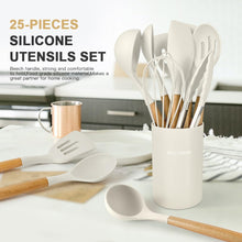 Load image into Gallery viewer, Kitchen Cooking Utensils Set,29 pcs Non-Stick Silicone Cooking Kitchen Utensils Set with Holder, Wooden Handle Silicone Kitchen Gadgets Utensil Set Spatula Turner Spoon Tongs Whisk (White)