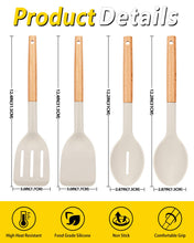 Load image into Gallery viewer, Pack of 4 Silicone Cooking Utensils Set, Non Stick Solid Spatulas and Heat Resistant Slotted Spoons with Wooden Handle, Ideal Wood Kitchen Utensils Set for Frying,Serving,Turning,Stirring (KHAKI)