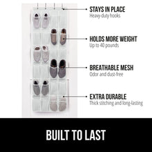 Load image into Gallery viewer, Over the Door Shoe Organizer, 24 Large Breathable Mesh Pockets, Space Saving Hanging Storage Holder, Closet Rack Hanger Holds Up to 40 lbs, Hangs on Closets for Shoes, Accessories, Black