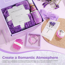 Load image into Gallery viewer, Gift Basket for Women With Lavender Spa Set, Cozy Flannel Blanket, Sel