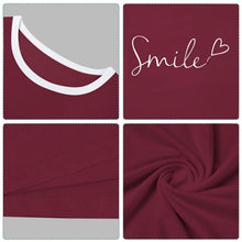 Load image into Gallery viewer, Womens T Shirts Short Sleeve Crewneck Color Block Smile Letter Graphic