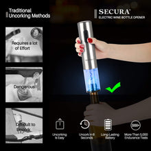 Load image into Gallery viewer, Secura Electric Wine Opener, Automatic Electric Wine Bottle Corkscrew Opener with Foil Cutter, Rechargeable (Stainless Steel)