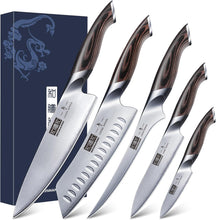 Load image into Gallery viewer, 5 Pieces Knife Set, Japanese High Carbon Stainless Steel Kitchen Knife Sets, Professional Ultra Sharp Chef Knives Set with Ergonomic Pakkawood Handle