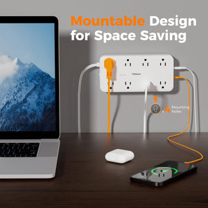 Power Strip Surge Protector, TESSAN Flat Plug Extension Cord with 8 Outlets 3 USB Charger(1 USB C), 1080 Joules Protection, Wall Mountable Charging Station for Home Office School Dorm Room Essentials