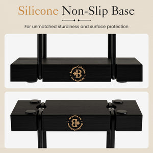 Napkin Holder for Table - Modern Black Napkin Dispenser, Bamboo and Iron Design, Non-Slip, Suitable for Kitchen, Dining, Farmhouse, Cocktail, Picnic, Bar, Outdoor Use - Holds Paper Napkins, Mail, Bill