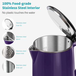 Secura Original Stainless Steel Double Wall Electric Water Kettle 1.8 Quart with Auto Shut-Off & Boil-Dry Protection, Black Onyx SWK-1701DA/HB-3227B