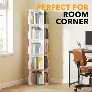 SpaceAid 4 Tier Rotating Bookshelf Tower, Spinning Bookcase Lazy Susan, Revolving 360 Book Shelf Storage Round Carousel, Vertical Rotate Turning Spiral Corner Organizer, White