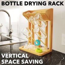 Load image into Gallery viewer, SpaceAid Bamboo Baby Bottle Drying Rack, Space Saving Kitchen Bottles Holder Organizer for Baby Bottle Rack Dryer Storage Accessories (Natural, 9 Bottles)