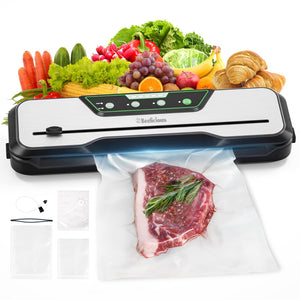 Vacuum Sealer Machine, with Starter Kit and 2-Year Warranty, Beelicious Automatic Air Sealing for Food Storage, Build-in Cutter, Moist Mode, EXT-VAC