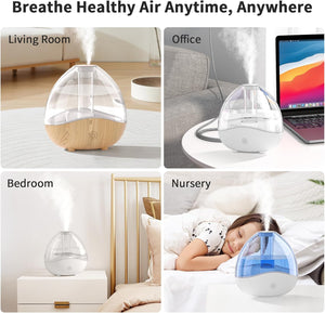 Humidifiers for Bedroom, Ultrasonic Cool Mist Humidifier, Desk Humidifiers Essential Oil Diffuser with Removable 1.5L Water Tank for Baby Nursery and Plants, Up To 24 Hours