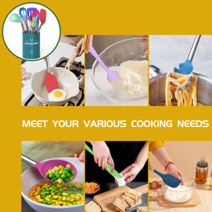 Silicone Cooking Utensil Set, Umite Chef 15pcs Silicone Cooking Kitchen Utensils Set, Non-stick - Best Kitchen Cookware with Stainless Steel Handle - Black