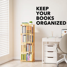 Load image into Gallery viewer, SpaceAid 6 Tier Rotating Bookshelf Tower, Bamboo Spinning Book Shelf, Revolving 360 Bookcase Storage Swivel Round Carousel, Vertical Rotate Turning Spiral Corner Organizer (6-Tier Walnut)