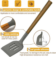 Load image into Gallery viewer, Silicone Cooking Utensil Set, Umite Chef 8-Piece Kitchen Utensils Set with Natural Acacia Wooden Handles,Food-Grade-Silicone Kitchen Gadgets Spatulas Set for Nonstick Cookware- Black