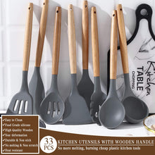 Load image into Gallery viewer, Umite Chef Kitchen Cooking Utensils Set, 33 pcs Non-Stick Silicone Cooking Kitchen Utensils Spatula Set with Holder, Wooden Handle Silicone Kitchen Gadgets Utensil Set (Khaki)