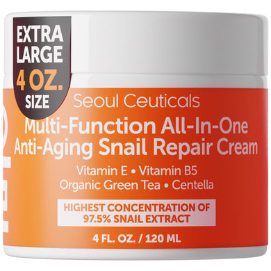 SeoulCeuticals Korean Skin Care 97.5% Snail Mucin Moisturizer Cream - K Beauty Skincare Day & Night Snail Repair Cream Filtrate Cruelty Free 2oz