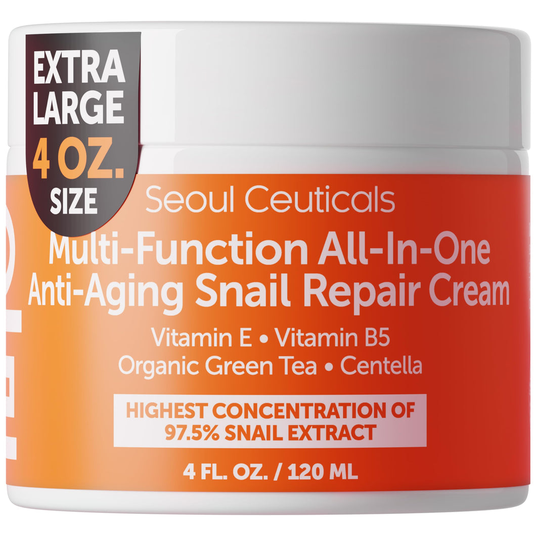 SeoulCeuticals Korean Skin Care 97.5% Snail Mucin Moisturizer Cream - K Beauty Skincare Day & Night Snail Repair Cream Filtrate Cruelty Free 2oz