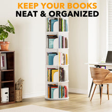 Load image into Gallery viewer, SpaceAid 4 Tier Rotating Bookshelf Tower, Spinning Bookcase Lazy Susan, Revolving 360 Book Shelf Storage Round Carousel, Vertical Rotate Turning Spiral Corner Organizer, White