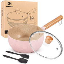 Load image into Gallery viewer, Sauce pan with Lid, 2.1 Quart Nonstick Small Pot, Induction Compatible Aluminum Cooking Pot with Silicone Spatula for Milk, Soup, Pasta, Egg, Rice (PINK)