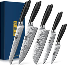 Load image into Gallery viewer, 5 Pieces Knife Set, Professional Powder Steel Chef Knife Set, Ultra Sharp Japanese Kitchen Knives Set with Ergonomic Pakkawood Handle