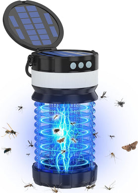 Bug Zapper Outdoor, Solar Powered Mosquito Zapper Outdoor, Rechargeable & Electric & Waterproof Mosquito Killer for Outdoor/Home/Garden/Patio/Backyard/Camping（Black）