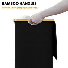 Load image into Gallery viewer, SpaceAid Laundry Hamper with Lid, 110L Large Tall Clothes Basket Bin with Bamboo Handles, Collapsible Laundry Hamper for Bedroom, Bathroom, Dorm, Laundry Room - Black