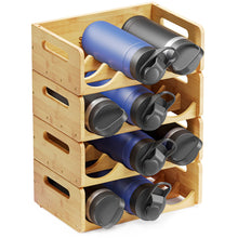 Load image into Gallery viewer, SpaceAid Bamboo Water Bottle Organizer with Labels for Kitchen and Pantry, Storage Rack for Cabinets, Home Cup and Wine Bottle Holder Shelf Organizers, 2 Pack 3-Slot, Hold 6 Bottles