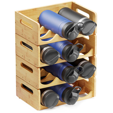 SpaceAid Bamboo Water Bottle Organizer with Labels for Kitchen and Pantry, Storage Rack for Cabinets, Home Cup and Wine Bottle Holder Shelf Organizers, 2 Pack 3-Slot, Hold 6 Bottles