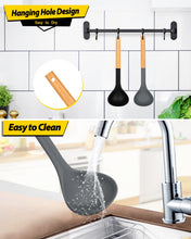 Load image into Gallery viewer, Pack of 2 Soup Ladle, Silicone Ladle Spoon with Wooden Handle, Large Non Stick High Heat Resistant Kitchen Utensils for Cooking, Stirring, Serving Soups(GRAY-BLUE)