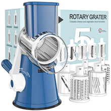 Load image into Gallery viewer, Rotary Cheese Grater Hand Crank Cheese Shredder for Fresh Cheese, Vegetable, Nuts,Non-slip Suction Base, Free Cleaning Brush Three Blades, Black