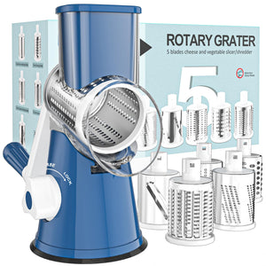 Rotary Cheese Grater Hand Crank Cheese Shredder for Fresh Cheese, Vegetable, Nuts,Non-slip Suction Base, Free Cleaning Brush Three Blades, Black