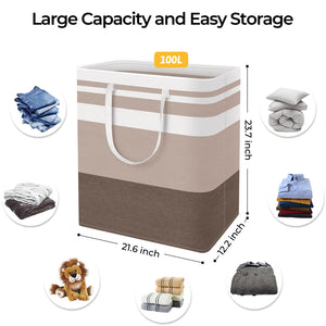 HomeHacks 2 Pack Large Laundry Baskets, Waterproof, Freestanding Laundry Hampers, Collapsible Clothes Hamper with Reinforced Handles in Laundry Room, College Dorm, Bathroom, Bedroom (Grey, 75Lx2)