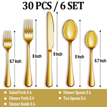 Load image into Gallery viewer, MUTNITT 30 Pcs Silverware Set Service for 6,Premium Stainless Steel Flatware Set,Mirror Polished Cutlery Utensil Sets,Durable Kitchen Eating Tableware Sets,Include Fork Knife Spoon,Dishwasher Safe