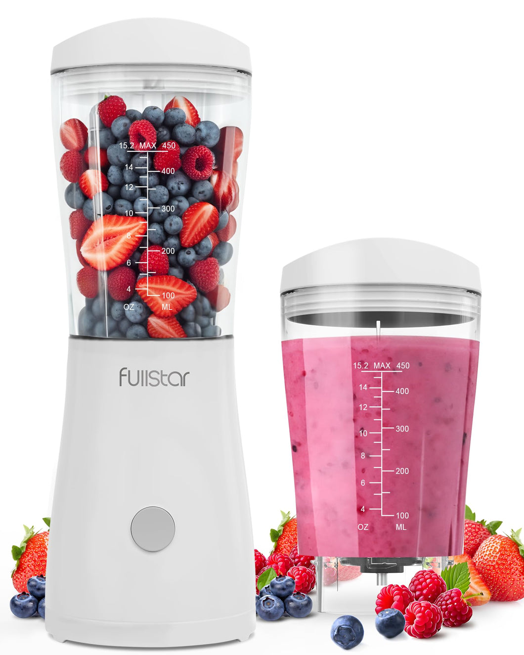 Portable Blender for Smoothies and Shakes – 15 oz Mini Personal Travel Blender with Sipper Lid, Compact Smoothie Maker for Office, Home, and Kitchen (White)